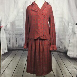 Vintage Pogia Blouse & Skirt Set Red Ruffles 10